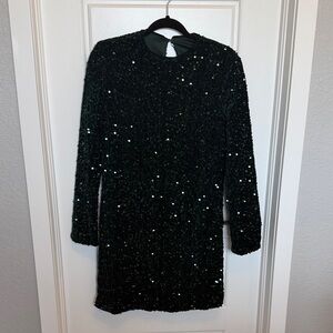 Emerald Green Sequin Long Sleeve Dress